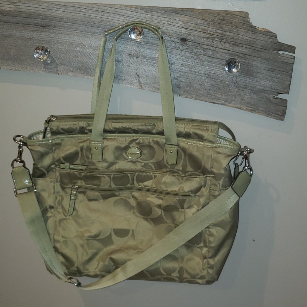 Coach signature sage green nylon diaper bag